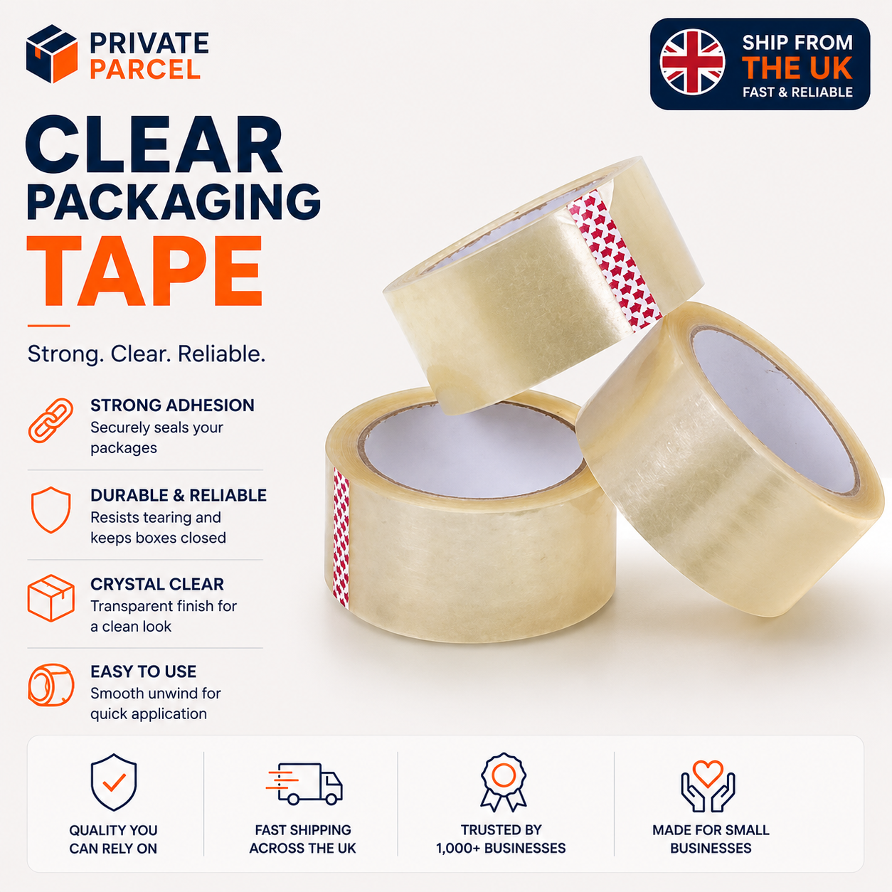 Clear Packaging Tape 3 Pack | Strong Parcel Packing Tape | Heavy Duty Box Sealing Tape | 48mm x 66m per Roll